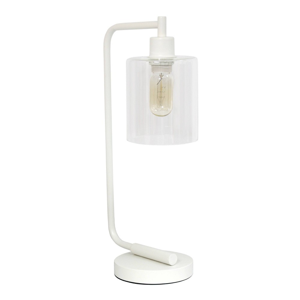 Creekwood Home Vintage Vantage 18.8" Curved Arm Desk Lamp with Clear Glass Shade White