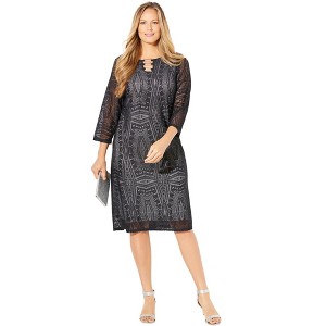 Catherines Women's Plus Size Petite Ring Neck Crochet Lace Dress - 1 of 4