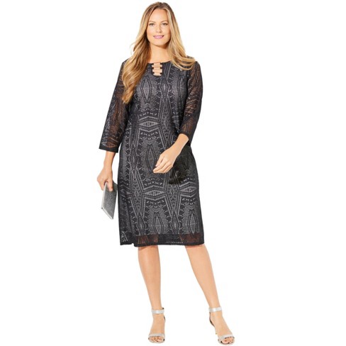 Catherines Women's Plus Size Petite Ring Neck Crochet Lace Dress - image 1 of 4