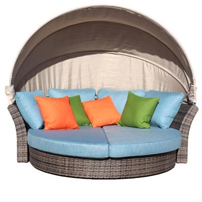 Courtyard Casual Taupe Eclipse Outdoor Expandable Oval Daybed with Canopy
