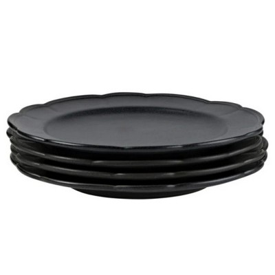 LunaLulinlk Scallops Set of 4 Stoneware Dinner Plates Black