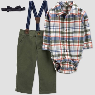 Image of Baby Boys' 3pc Plaid Top & Bottom Set - Just One You® made by carter's Olive 9M