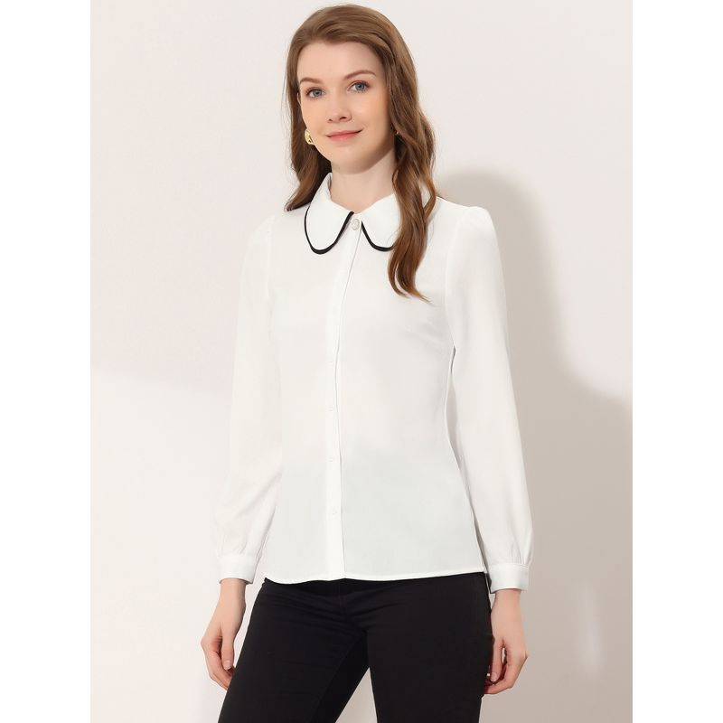 Allegra K Work Office Shirt for Women's Long Sleeve Button Up Peter Pan Collar Blouse, 5 of 6