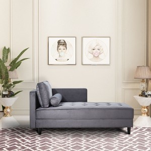 64" Velvet Chaise,Mid-Century Modern Chaise Furniture,Sleeper for Living Room,Apartment,Tool-Free Assembly. (Gray) - 1 of 4