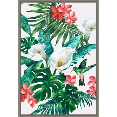 16" x 23" Lily and Monstera by Eva Watts Framed Wall Canvas White - Amanti Art