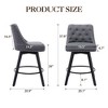 Modern Gray Bar Stool Set of 2, 360° Swivel Bar Stool, Linen Upholstered Counter Height Stool with Button Tufted Back, Footrest, Wooden Bar Chair Set - 2 of 4