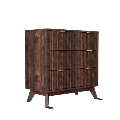 SinCiDo Fluted Nightstand with 3 Storage Drawers, Wood Modern 32" Tall Night Stand Bedside Table for Bedroom, Living Room
