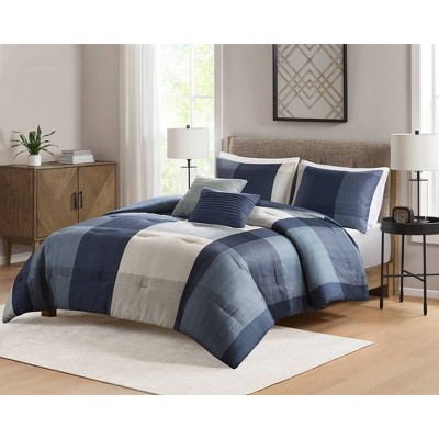 5pc King Plaid Bedding Set Blue