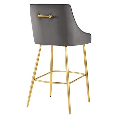Discern 42" Gray Performance Velvet and Gold Metal Bar Stool