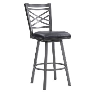 30" Fargo Counter Height Barstool Metal Barstool in Mineral Finish with Faux Leather Black - Armen Living: Upholstered Low Back, Fixed Height - 1 of 4