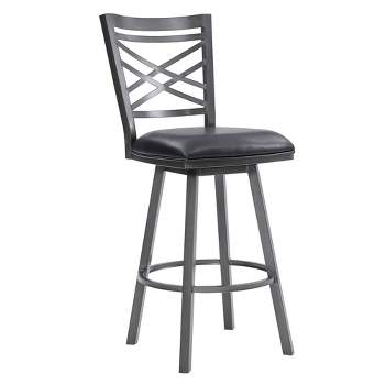 30" Fargo Counter Height Barstool Metal Barstool in Mineral Finish with Faux Leather Black - Armen Living