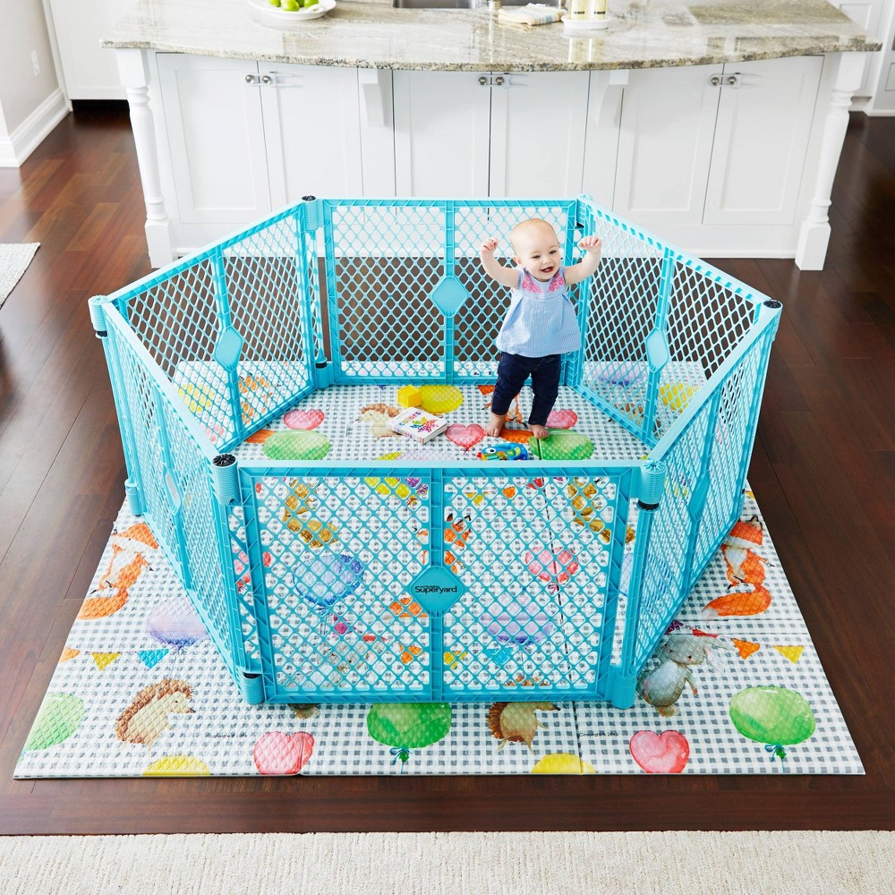 Photos - Baby Safety Products Toddleroo by North States Superyard 6-Panel Baby Gate - Aqua Blue