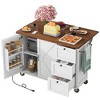 Gulches 54.5" White Farmhouse Kitchen Island with Power Outlet - Rolling Cart with Drop Leaf, Internal Racks, 3 Drawers,5 Lockable Wheels - 4 of 4