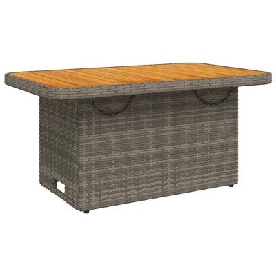vidaXL Patio Table Gray 35.4 In.x21.7 In.x28 In. Poly Rattan and Acacia Wood