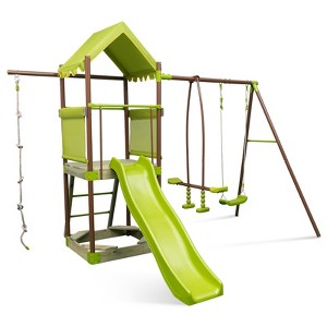 Infans 7-in-1 Swing Set with Covered Fort Height Adjustable Swing Climbing Rope Sandbox - 1 of 4