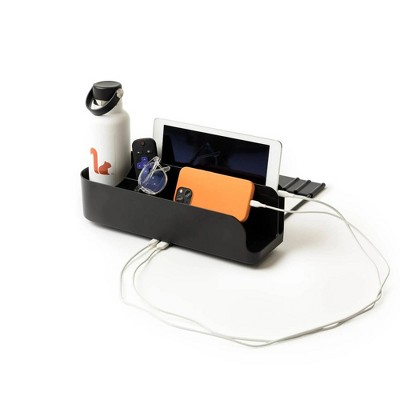 Squirrel Bedside Caddy Black: Decorative Storage Bin, 100% Recycled Plastic, 14" Wide, No Assembly Needed