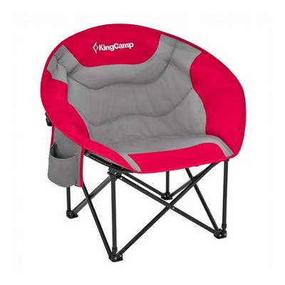 KingCamp Folding Portable Indoor or Outdoor Waterproof Saucer Lounge Camping and Bedroom Chair with Cupholder and Back Storage Pocket, Red/Grey
