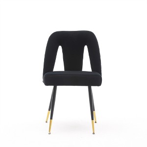 Dronkon Set of 2 Modern Velvet Dining Chairs, with Nailhead Trim & Gold-Tipped Black Metal Legs - 1 of 4