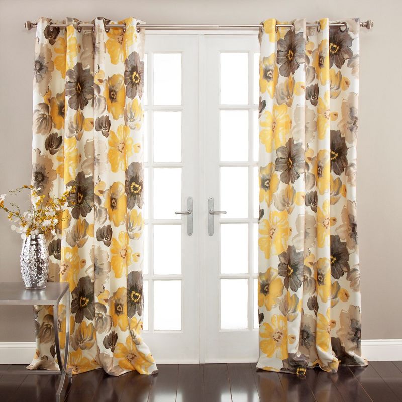 Home Boutique Leah Light Filtering Window Curtain Yellow/Gray Set 52x95, 1 of 2