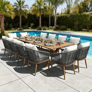 LayinSun 13 Pieces Outdoor Patio Dining Set, Aluminium Rectangular Dining Table and Wicker Rattan Chairs Set for Outside Backyard, Poolside - 1 of 4