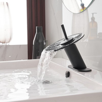 Matte Black Stainless Steel Waterfall Bathroom Faucet with Deck Plate