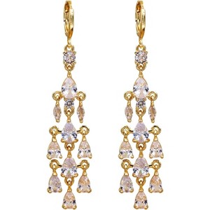 Vuskdtei18K Gold Plated Flower Dangle Earrings for Women, Hypoallergenic Cubic Zirconia Earrings, Elegant Chandelier Drop Earrings - 1 of 4