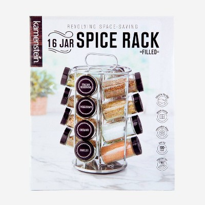 Chrome Revolving Countertop Spice Rack with 16 Glass Jars