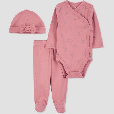 Carter's Just One You®️ Baby Girls' 3pc Owl Top & Bottom Set with Hat - Pink 6M