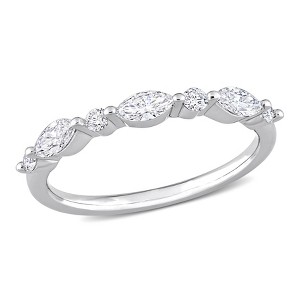 CREATED FOREVER | Platinum Plated Sterling Silver 1/2 CT TW Marquise and Round Lab Grown Diamonds Fashion Ring - 1 of 4