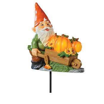 Collections Etc Hand-Painted Gnome with Solar Powered Pumpkin Cart