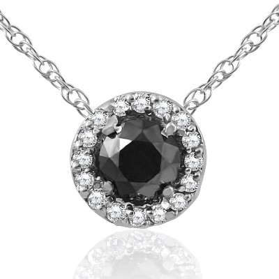 Pompeii3 1/2 ct Black & White Diamnd Pave Halo Solitaire Pendant Necklace 14K Whte Gold