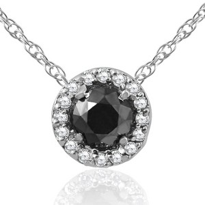 Pompeii3 1/2 ct Black & White Diamnd Pave Halo Solitaire Pendant Necklace 14K Whte Gold - 1 of 4