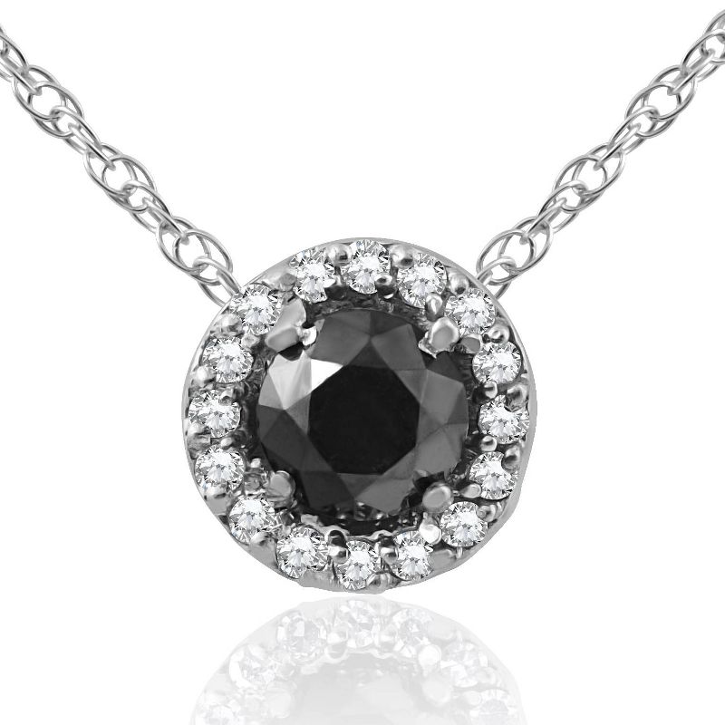 Pompeii3 3/8 ct Black & White Diamond Pave Halo Solitaire Pendant Necklace 14K Whte Gold, 1 of 4