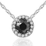 Pompeii3 3/8 ct Black & White Diamond Pave Halo Solitaire Pendant Necklace 14K Whte Gold