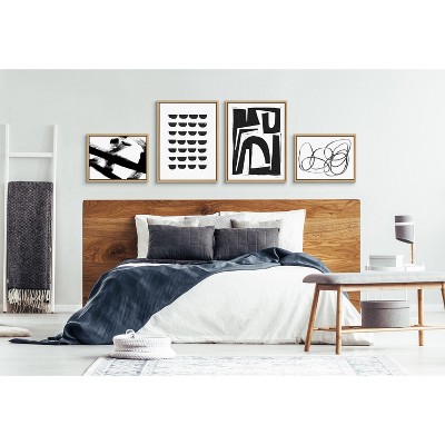 Natural Framed Black and White Abstract Canvas Wall Art Set