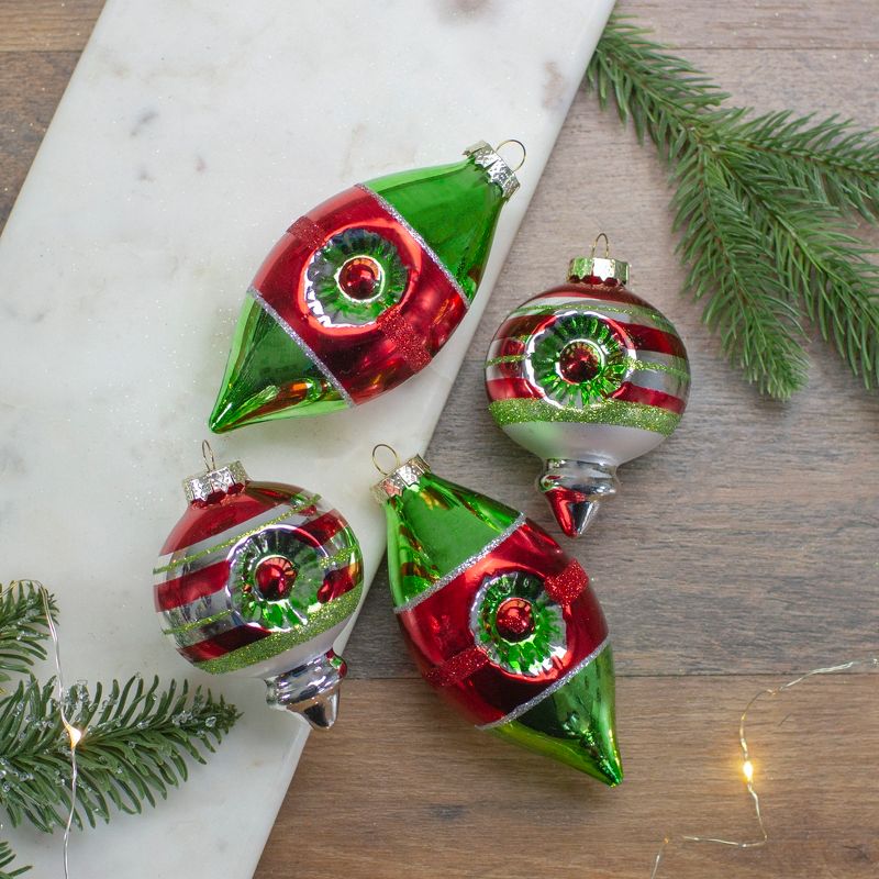 Northlight 4ct Red, Green and Silver Vintage Glass Christmas Ornaments 3.25-Inch (80mm), 2 of 5