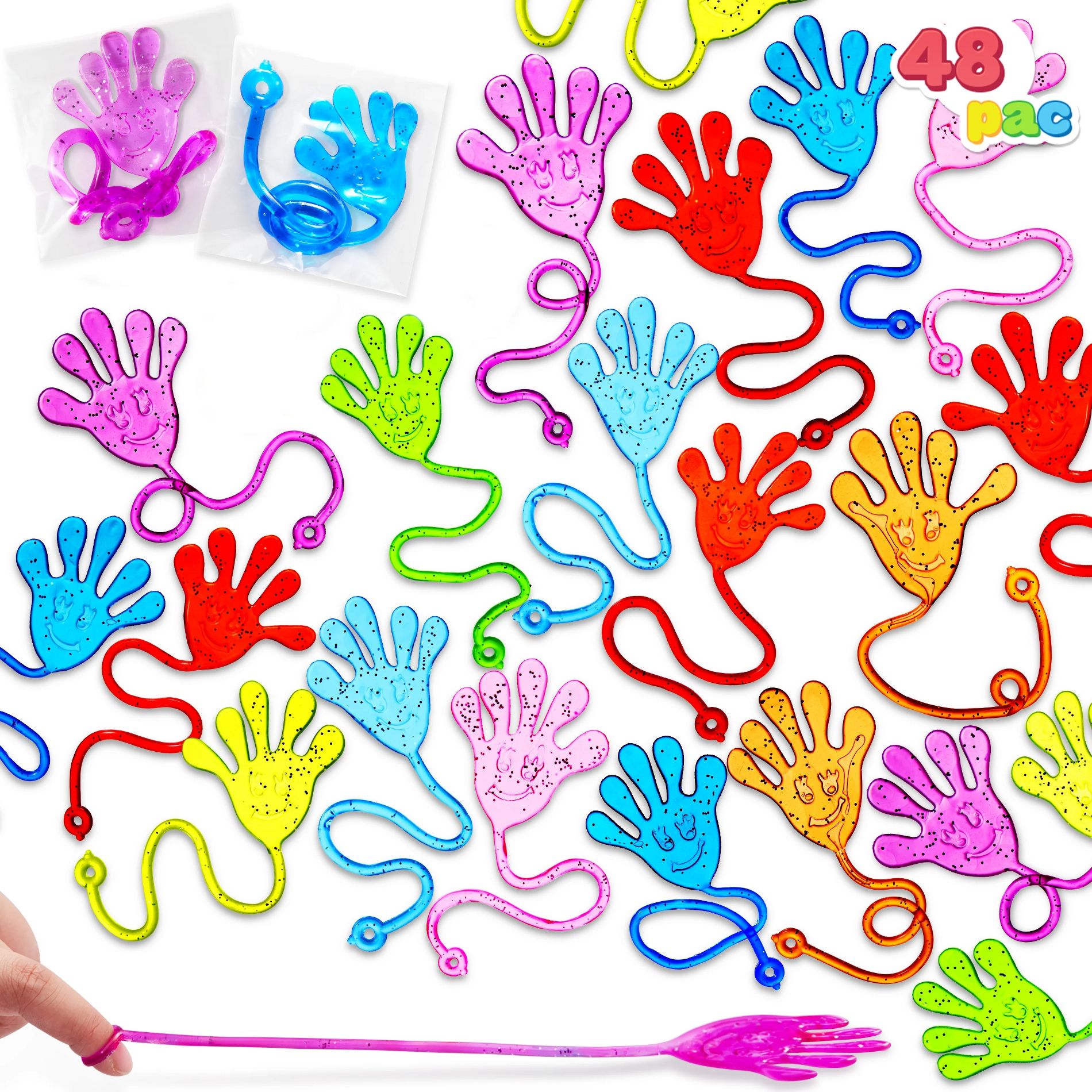 Joyfy 48 Pcs Sticky Hands Party Favors for Kids Assorted Stretchy Slappy Hands Fun Fidget Toys for Kids Holiday Traditions, Easter, Xmas Gift