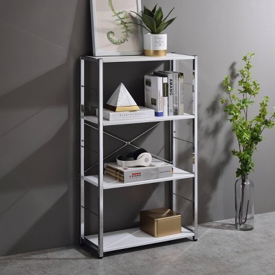 INFURNIC Decorative Bookshelf 4 Tier Storage Shelf with Sturdy Chrome Metal Frame and Modern Minimalist Design, White, 11"*24"*42"