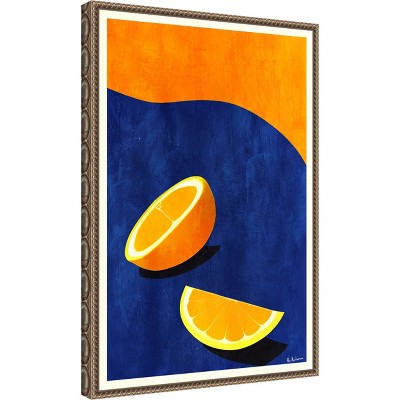 Vibrant Orange and Blue Abstract Canvas Wall Art with Beaded Frame