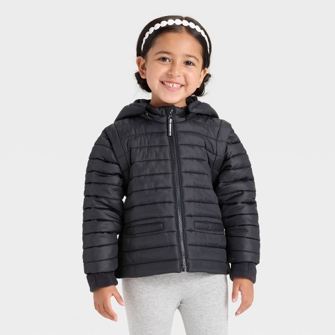 Детские куртки Cat & Jack Toddler Girls' Hooded Puffer Jacket - Cat & Jack™ Black 4T