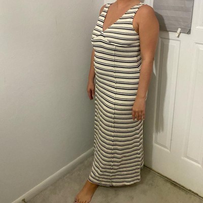 beige & white striped maxi dress reviews Women's Dancing On Stars Striped Maxi Dress in Taupe