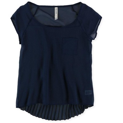 Aeropostale Womens Sheer Chiffon Pleated Tunic Blouse