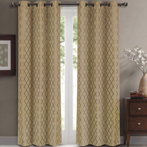 Willow Geometric Jacquard Thermal-Insulated Blackout Curtain Panels (Set of 2) - 1 of 4