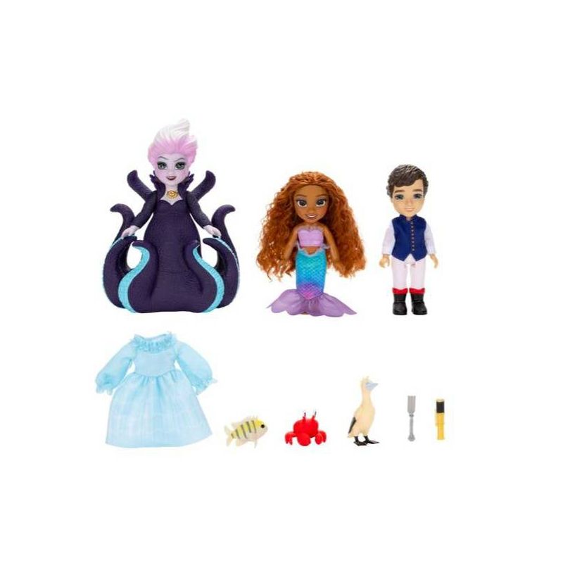 Disney The Little Mermaid Ariel Ursula &#38; Eric 6&#34; Petite Doll Gift Set, 1 of 13
