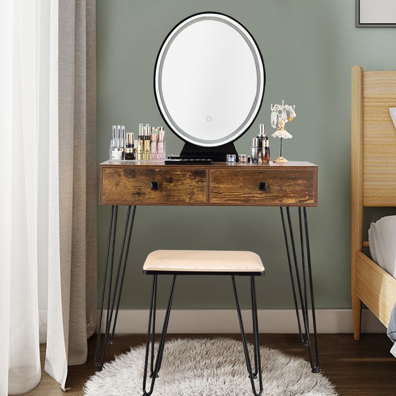 Tangkula Vanity Table Set Makeup Dressing Desk with Cushioned Stool & Lighted Mirror Rustic, 2 of 7
