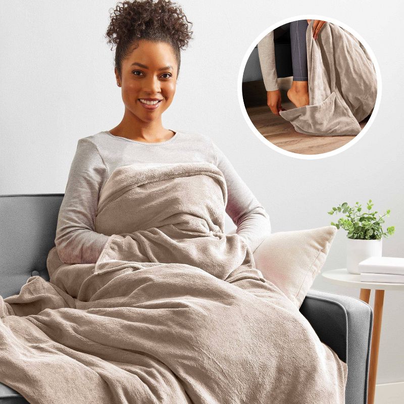 50"x72" Ultimate Cozy Royal Posh Velvet Hand and Foot Pocket Heated Throw Electric Blanket - Sunbeam, 3 of 10
