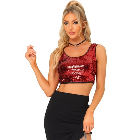 Flawless Sparkle Wine Red Sequin V-Neck Tank Top