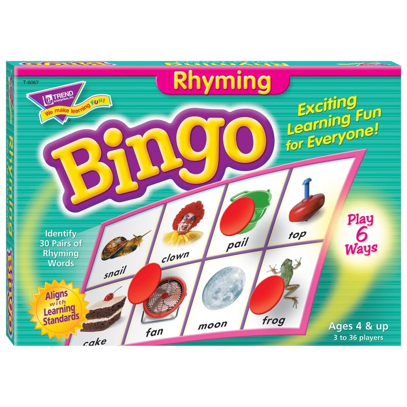 TREND Bingo Game 5-Pack, Colors & Shapes, Alphabet, Rhyming, Numbers, Prefixes & Suffixes, 4 of 7