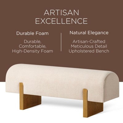 Refined Natural Upholstered Wooden Bench with Solid Oak Base