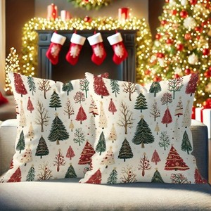 Lomsoe Christmas 2pcs Colorful Christmas Tree High Quality Short Plush Christmas Pillow Cover, Holiday, ChristmasGift. - 1 of 4
